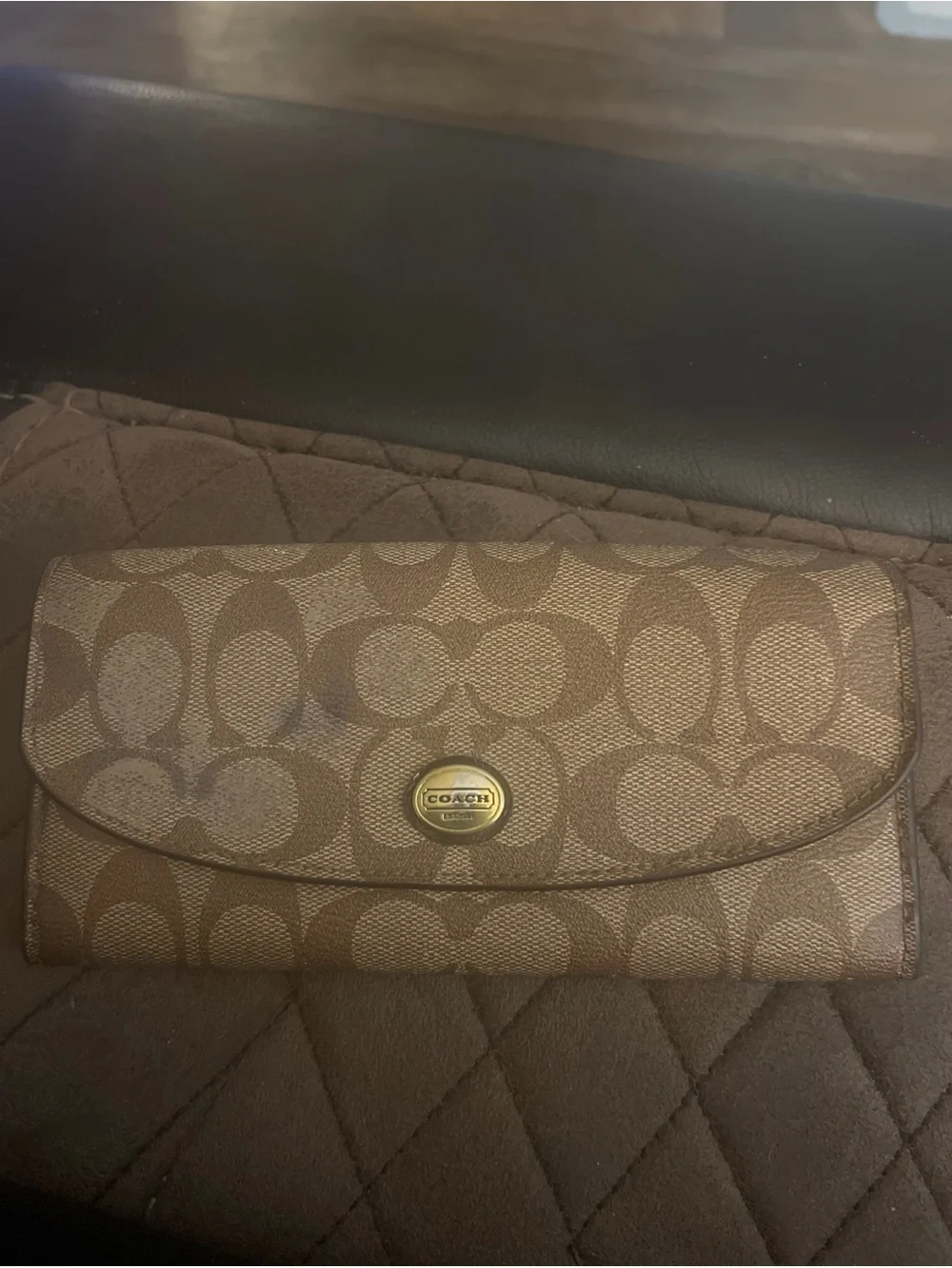 Coach Signature Canvas Flap Long Wallet Brown Brass - TLC / Rehab Piece